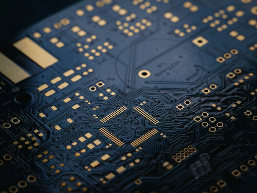 Close-up of an chip board for technical computer science and hardware development