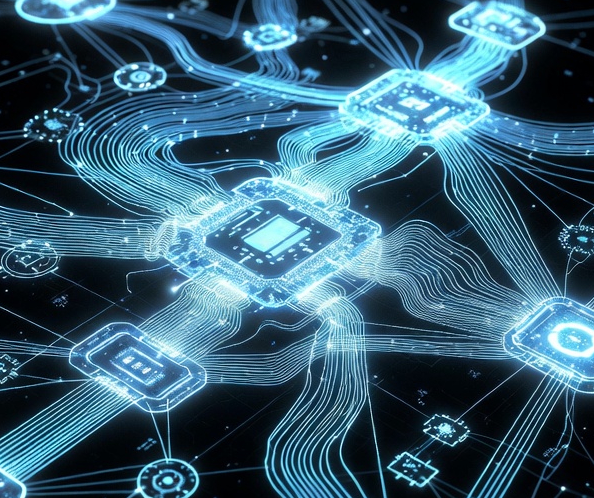 Abstract visualization of an intelligent system and AI network